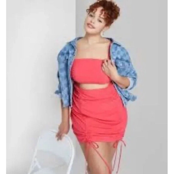 Wild Fable Sleeveless Cut Out Ruched Front Bodycon Dress - Vibrant Pink - Picture 1 of 4